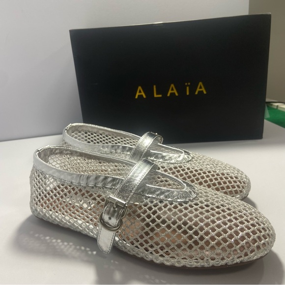 Alaia Metallic Silver Mesh Loafers